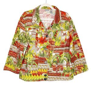 Chicos Jungle Safari Jacket Womens‎ Size 3 US XL Monkey Print
